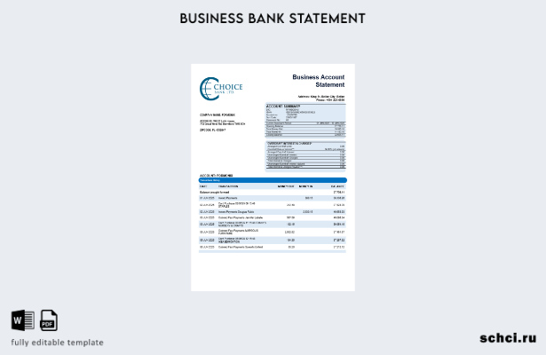 Загрузка в цифровом формате. Заявление о деятельности компании Choice Bank. Шабл